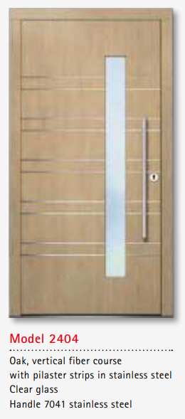UNILUX Model 2404 Oak Door, Vertical Fiber, Stainless Pilaster, Triple Sealed, Clear Glass, Premium German Timber Door